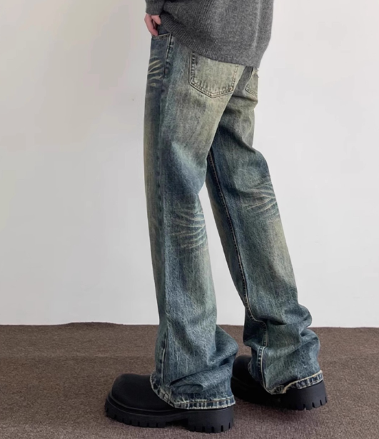 American high street vibe retro washed distressed jeans for men