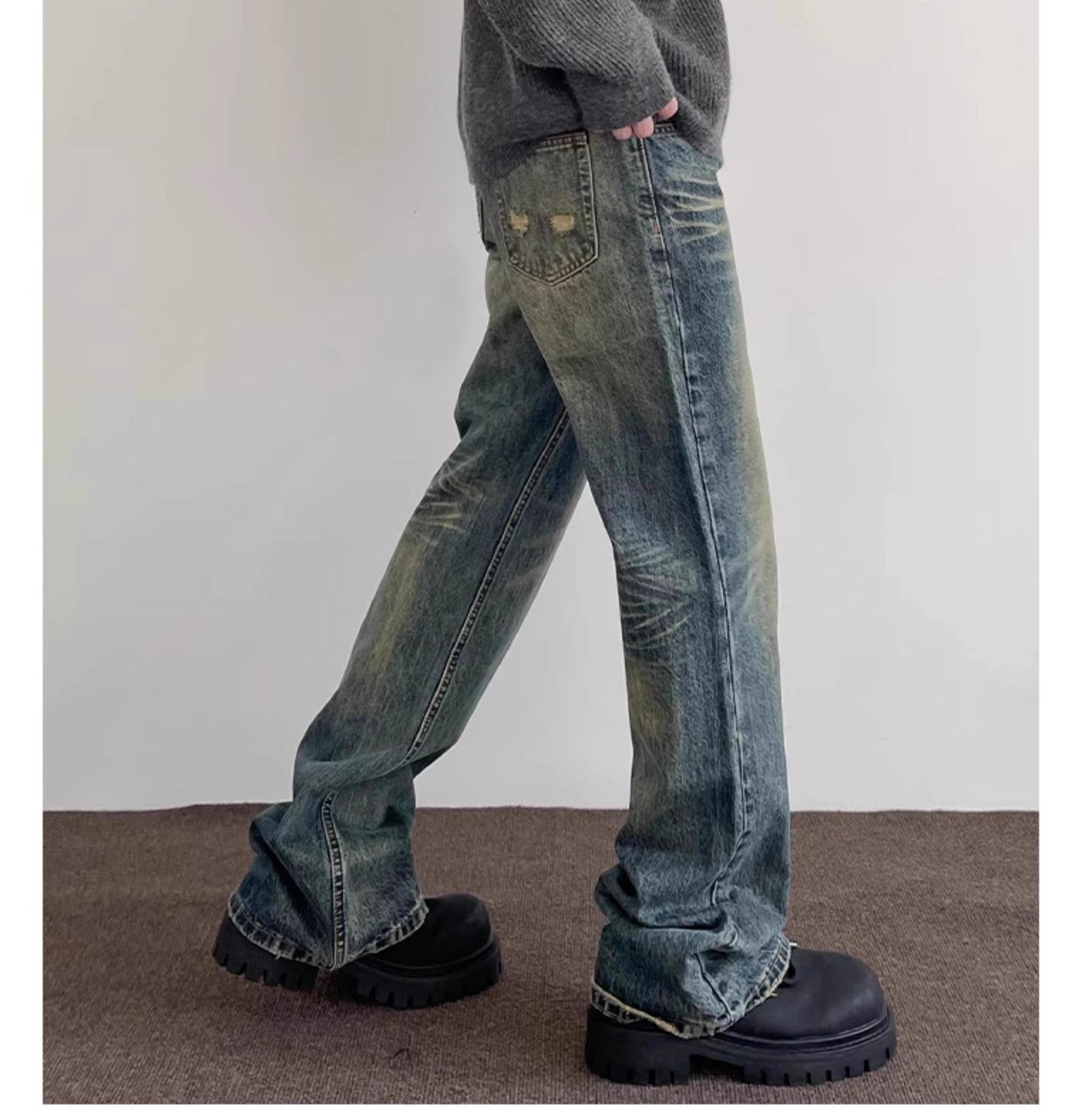 American high street vibe retro washed distressed jeans for men